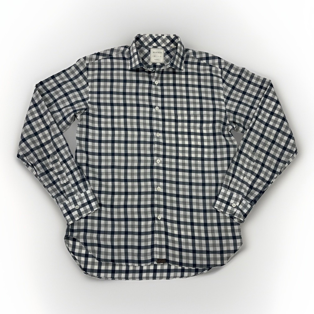 Billy Reid Standard Fit Blue Gray Gingham Check Shirt Sz M Italy - Picture 7 of 14